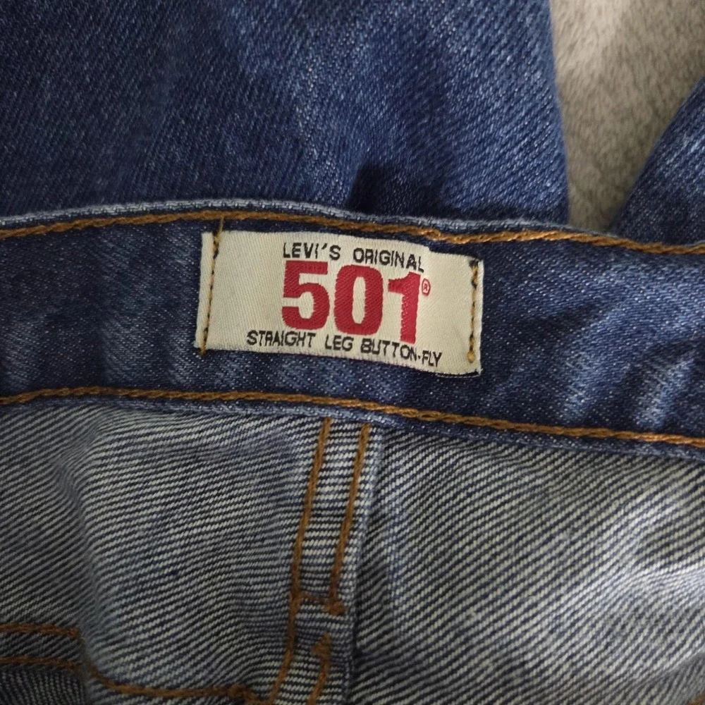 Levis 501 Jeans Mens 42X27 Blue Med Wash Straight Leg Denim Button Fly Red Tab